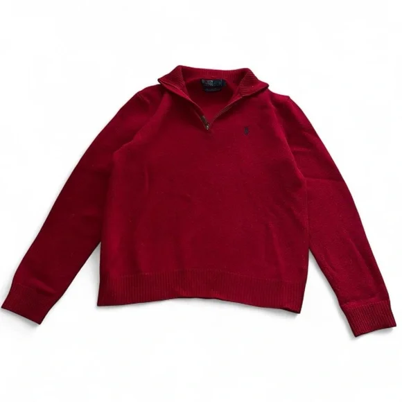 vintage 90s polo ralph lauren red 100% lambs wool quarter zip sweater size large